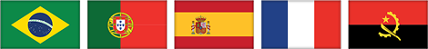 Bandeiras do Brasil, Portugal Espanha França e Angola respectivamente